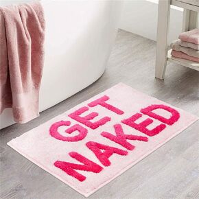 Microfiber Bath Mat for Bathroom, Pink Non Slip Bath Rugs Get Naked Shower Rugs, Soft Fluffy Tub Square Mat Machine Washable(40x60CM)