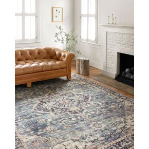 Loloi II Hathaway Collection HTH-01 Navy / Multi 3'-6" x 5'-6", .25" Thick, Accent Rug, Soft, Durable, Printed, Modern, Low Pile, Non-Shedding, Easy Clean, Living Room Rug
