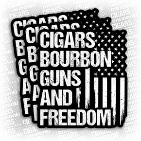 (3Pcs) Cigars Bourbon Guns and Freedom Sticker American Flag Gun Cigars Lover USA Flag Waterproof Vinyl Sticker for Laptop Water Bottle Hard Hat Cup Cars Decals Gift for Her Him Adults 3 Inches