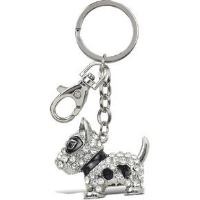 Bull Terrier Dog Keychain - Silver 3D Sparkling Charm Rhinestones Fashionable Stylish Metal Alloy Durable Key Ring Bling Crystal Jewelry Accessory with Clasp