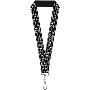 Buckle-Down Lanyard-1.0"-Music Notes Black/White