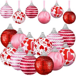 Sratte 12 Pcs Valentine's Day Ball Ornaments Mini Valentine Hanging Tree Ornaments 1.97 Inch Red Pink Heart Glitter Valentine Hanging Ball Bauble Decor for Wedding Anniversary Party, 6 Styles