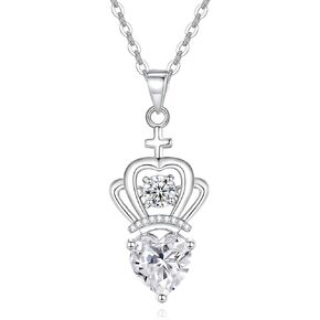 Princess Queen Crown Love Heart Birthstone Necklace for Girls 4-6 years Women Birthday Party Jewelry Gifts for Daughter Granddaughter Niece Teen Girl Flower Girls 6-8