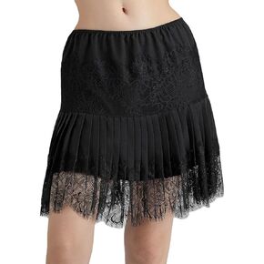 Women's Y2K Half Slip Skirt Lace Trim Ruffle Pleated Miniskirt Trendy Layered Flowy Short Skirt Underskirt Laceskirt