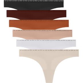 Womens Seamless Thongs Underwear Ladies No Show Thong Sexy Bikini Panties Breathable Lingerie for Women 6 Pack