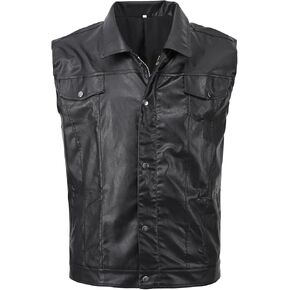 Men's Zipper PU Faux Leather Sleeveless Waistcoat Motorcycle Biker Vest Jacket
