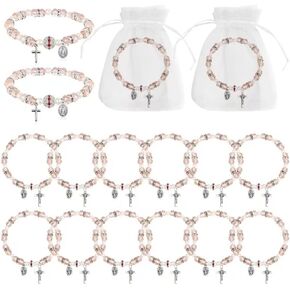 Rosary Bracelet Bulk with Mesh Bags Religious Catholic Rosary Bead Bracelets Baptism Party Favors for Guests