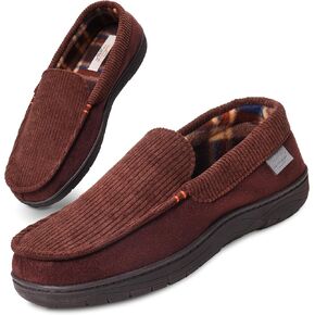 Weatherproof Vintage Venetian Corduroy Slippers for Men, Cozy Lightweight Indoor Outdoor House Shoes with Memory Foam, Warm Fleece Lining, Non-Slip Sole, Moccasin Style, Ideal Winter House Slippers