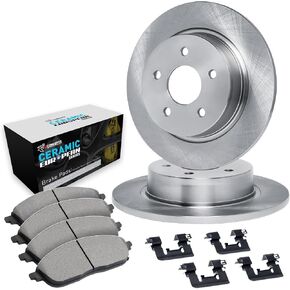 R1 Concepts Rear Brakes and Rotors Kit |Rear Brake Pads| Brake Rotors and Pads| Euro Ceramic Brake Pads and Rotors| Hardware Kit|fits 2002-2022 Nissan Altima, Juke, Maxima, Sentra; Renault Safrane