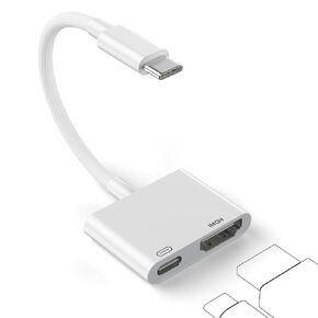 HDMI to USB C, USB-C Digital AV Adapter with 100W USBC Charging Port 4K UHD Video HDMI Sync Screen Connector Cable Compatible for iPhone 15 Series, MacBook, iMac, iPad Pro, Galaxy, Surface, Dell, HP
