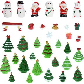 HOVEOX 35 Pieces Christmas Miniature Ornaments Mini Christmas Figurines Snowy Winter Garden Snow Figurines Miniature Christmas Tree Christmas Decoration for Christmas Party