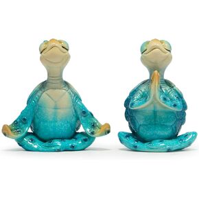 Hodao 2PCS Sea Turtle Yoga Figurines - Meditating Sea Turtle Decor for Home, Office, Garden - Summer & Spring Turtle Crafts - Perfect Yoga Turtle Decorations & Birthday Gifts for Mom, Grandma, Women