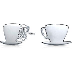 Tiny Petite Food Latte Espresso Cafe Coffee Lover Stud Earrings For Women For Teen .925 Sterling Silver Custom Engrave