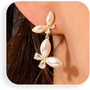 Gold Pearl Stud Earrings for women, Sterling Silver Post Butterfly Earrings Big Pearl Earrings Studs, Wedding Pearl Earrings Jewelry Gift.