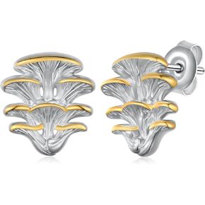 Mushroom Earrings 925 Sterling Silver Mushroom Studs Earrings Golden Oyster Mushrooms Stuff Jewelry Gifts for Women