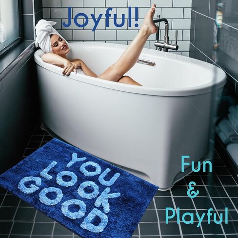 You Look Good Bath Mat Funny Cute Bathroom Rugs for Girls Hello Gorgeous Beautiful Funny Shower Fun Bathroom Decor Non-Slip Washable Women Men Dark Navy Blue Lavender in Kuwait