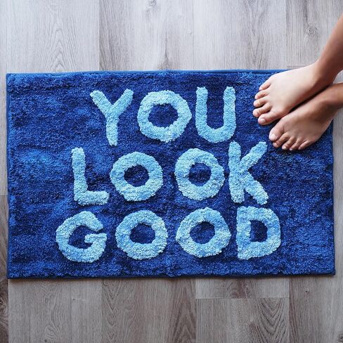You Look Good Bath Mat Funny Cute Bathroom Rugs for Girls Hello Gorgeous Beautiful Funny Shower Fun Bathroom Decor Non-Slip Washable Women Men Dark Navy Blue Lavender in Kuwait