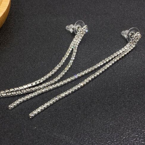 Long Chain Dangling Earrings for Women Rhinestone Line Dangle Drop Tassel Crystal Sparkly Earring for Bridal Wedding Party in Saudi Arabia