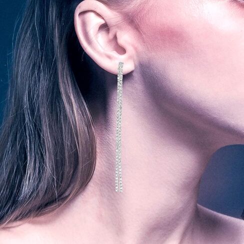 Long Chain Dangling Earrings for Women Rhinestone Line Dangle Drop Tassel Crystal Sparkly Earring for Bridal Wedding Party in Saudi Arabia