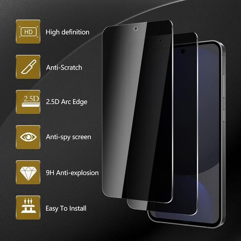 3 Pack Privacy Screen Protector for Samsung Galaxy S24 Ultra, Anti Spy Tempered Glass 9H Hardness, Black Protector Anti Spy, Bubble Free, Anti-Scratch in Kuwait