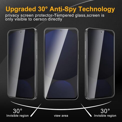 3 Pack Privacy Screen Protector for Samsung Galaxy S24 Ultra, Anti Spy Tempered Glass 9H Hardness, Black Protector Anti Spy, Bubble Free, Anti-Scratch in Kuwait