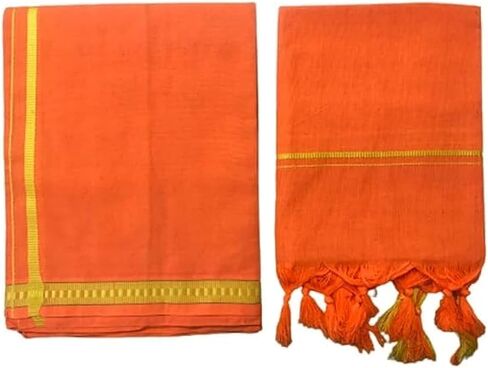 Kolakeer™ Men's Cotton Color Dhoti Angavastram Set - 1.9 Mtrs Dhoti with 1.2 Mtrs Angavastram - Kerala Pentex Mundu Set in Kuwait