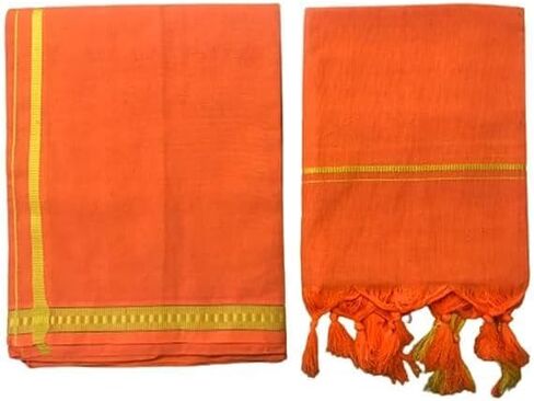 Kolakeer™ Men's Cotton Color Dhoti Angavastram Set - 1.9 Mtrs Dhoti with 1.2 Mtrs Angavastram - Kerala Pentex Mundu Set in Kuwait