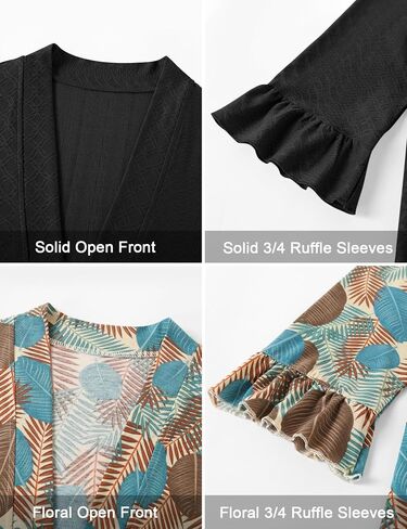 IECCP Women's Cardigan 3/4 Sleeve Open Front Casual Cozy Ruffles Sleeve Thin Cardigans in Saudi Arabia