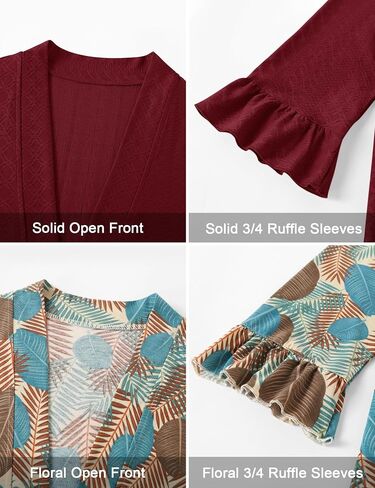 IECCP Women's Cardigan 3/4 Sleeve Open Front Casual Cozy Ruffles Sleeve Thin Cardigans in Saudi Arabia