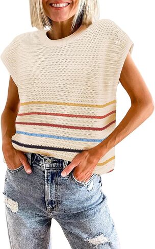 Zeagoo Women's Cap Sleeve Sweaters Vest Crew Neck Knit Sweater Tops 2025 Casual Summer Sleeveless T Shirt in Saudi Arabia
