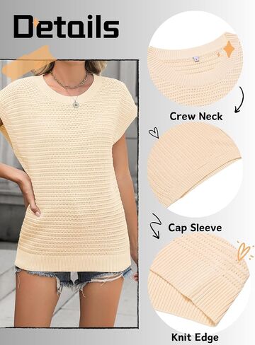Zeagoo Women's Cap Sleeve Sweaters Vest Crew Neck Knit Sweater Tops 2025 Casual Summer Sleeveless T Shirt in Saudi Arabia