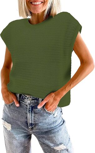 Zeagoo Women's Cap Sleeve Sweaters Vest Crew Neck Knit Sweater Tops 2025 Casual Summer Sleeveless T Shirt in Saudi Arabia