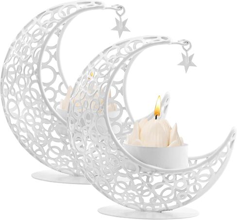 MrMrKura Moon Candle Holders Set of 2, Metal Tealight Candle Holder for Table Centerpiece Decorative Votive Candlesticks Holder for Party Home Decor (Black) in Saudi Arabia