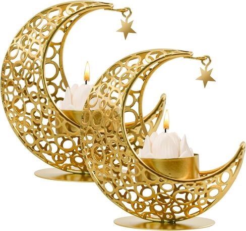 MrMrKura Moon Candle Holders Set of 2, Metal Tealight Candle Holder for Table Centerpiece Decorative Votive Candlesticks Holder for Party Home Decor (Black) in Saudi Arabia