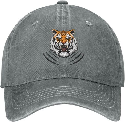Tiger Head Distressed Adjustable Washed Denim Mens Dad Trucker Hat Baseball Ball Cap for Men in Kuwait