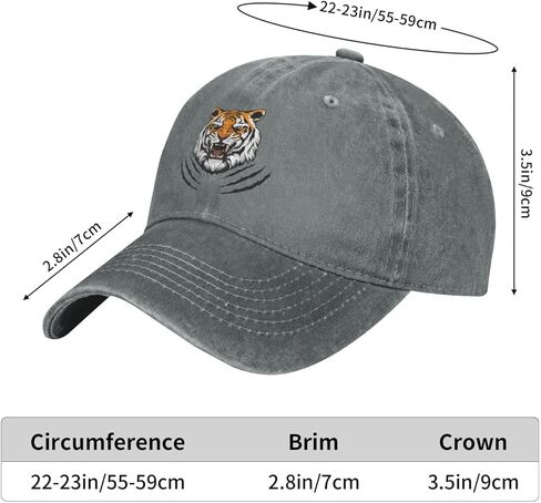 Tiger Head Distressed Adjustable Washed Denim Mens Dad Trucker Hat Baseball Ball Cap for Men in Kuwait