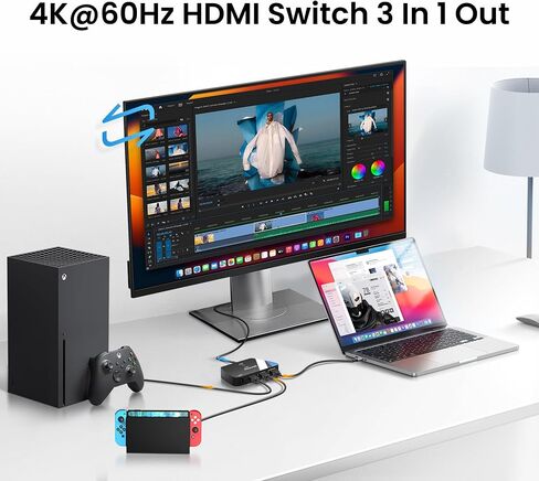 NEWCARE 8K @ 60 هرتز HDMI 2.1 محول 3 في 1 خارج، 4K @ 120 هرتز صندوق تبديل HDMI مع كابل HDMI 2.1 بطول 2.6 قدم، محدد محول HDMI 3 منافذ يدعم HDR Dolby Atmos 3D لـ NS PS4/PS5 Xbox Roku Fire Stick in Saudi Arabia
