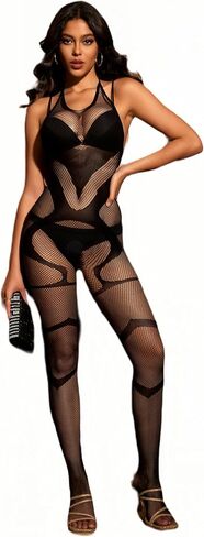 Women Sexy Exotic Dancer Fishnets Lingerie Bodysuit One Piece Lace Leopard Print Bodystocking Rave Outfits Clubwear in Saudi Arabia