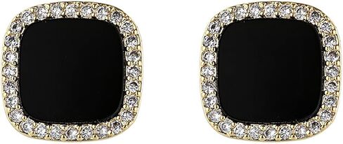 Minimalist Black Onyx Stud Earrings with CZ - Geometric Vintage Design, Oval Square Vintage Geometric Drop Earrings with Rhinestone for Women in Kuwait