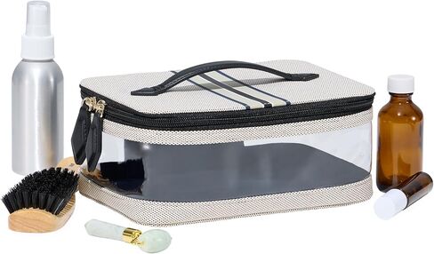 Paravel Cabana See-All Vanity Case | Made with Recycled Canvas Material & Vegan Leather | Premium See Through Travel Toiletry Bag | Regular, Domino Black in Saudi Arabia
