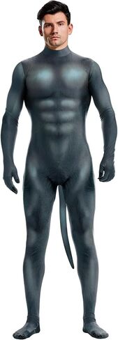 Men's Halloween Bodysuit Muscle Animal Printed Cosplay Skinny Catsuit Fullbody Jumpsuit Costumes with Tail in Saudi Arabia