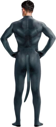 Men's Halloween Bodysuit Muscle Animal Printed Cosplay Skinny Catsuit Fullbody Jumpsuit Costumes with Tail in Saudi Arabia