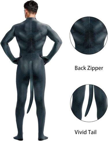 Men's Halloween Bodysuit Muscle Animal Printed Cosplay Skinny Catsuit Fullbody Jumpsuit Costumes with Tail in Saudi Arabia