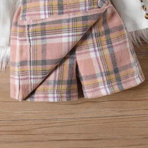 Fernvia Toddler Girl Fall Winter Clothes Ruffles Long Sleeve Shirt and Plaid Shorts Skirt Kids Little Girl 2Pcs Outfits Set in Saudi Arabia