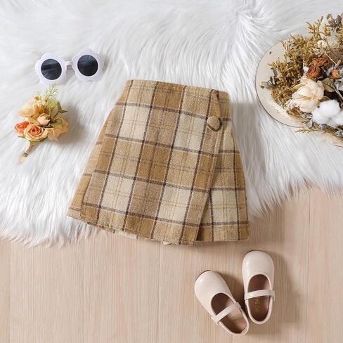 Fernvia Toddler Girl Fall Winter Clothes Ruffles Long Sleeve Shirt and Plaid Shorts Skirt Kids Little Girl 2Pcs Outfits Set in Saudi Arabia