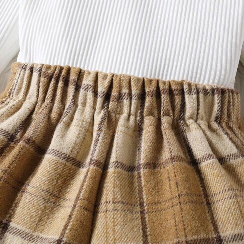 Fernvia Toddler Girl Fall Winter Clothes Ruffles Long Sleeve Shirt and Plaid Shorts Skirt Kids Little Girl 2Pcs Outfits Set in Saudi Arabia