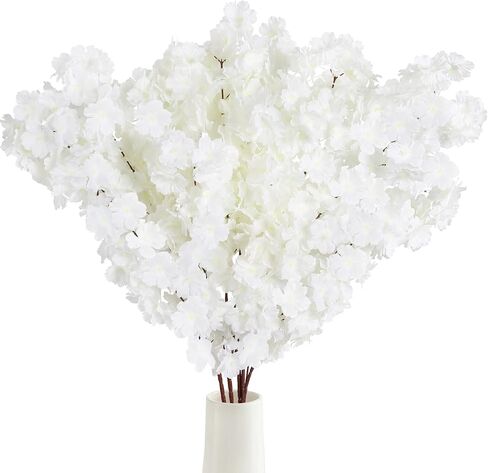 IPOPU Cherry Blossom Branches 43.3in Long Stem Artificial Flowers Cherry Blossom Flowers White Flowers Silk Flowers Fake Flowers Arrangements for Wedding Party Home Bedroom Decor (White) in Saudi Arabia