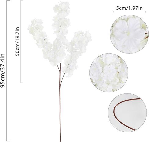 IPOPU Cherry Blossom Branches 43.3in Long Stem Artificial Flowers Cherry Blossom Flowers White Flowers Silk Flowers Fake Flowers Arrangements for Wedding Party Home Bedroom Decor (White) in Saudi Arabia