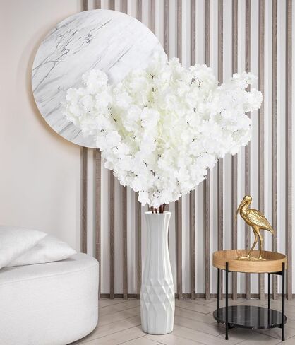 IPOPU Cherry Blossom Branches 43.3in Long Stem Artificial Flowers Cherry Blossom Flowers White Flowers Silk Flowers Fake Flowers Arrangements for Wedding Party Home Bedroom Decor (White) in Saudi Arabia