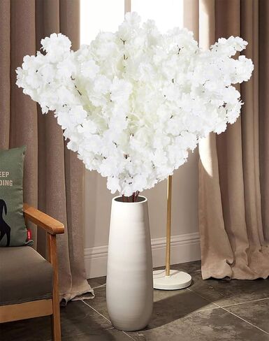 IPOPU Cherry Blossom Branches 43.3in Long Stem Artificial Flowers Cherry Blossom Flowers White Flowers Silk Flowers Fake Flowers Arrangements for Wedding Party Home Bedroom Decor (White) in Saudi Arabia